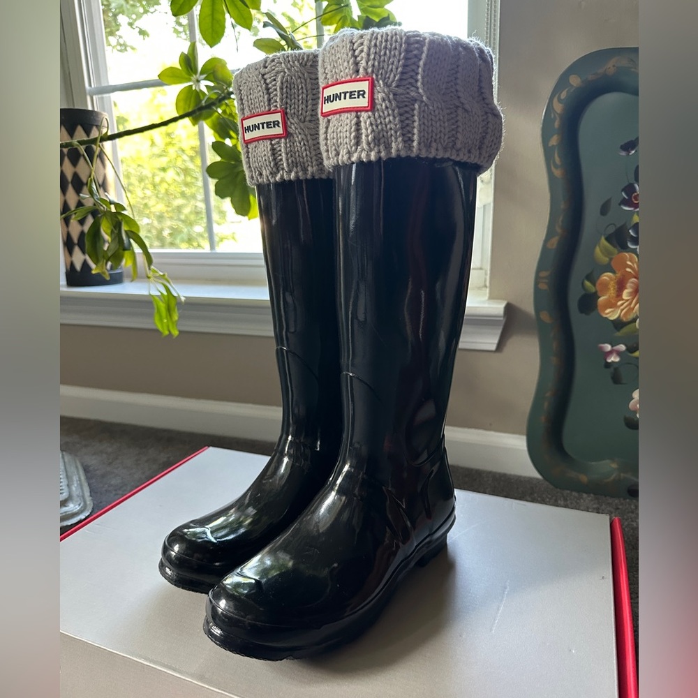 Hunter Glossy Black Tall Boots